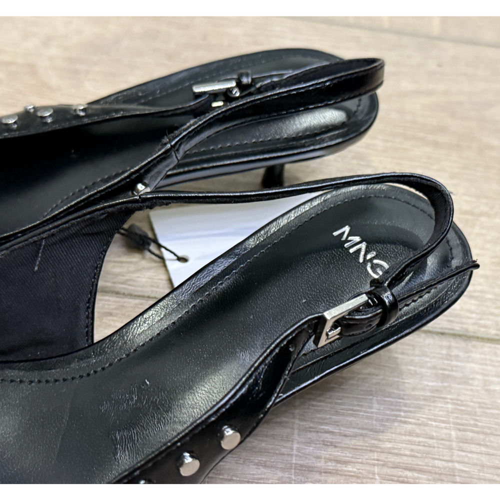 NEW MANGO MNG BLACK STUDDED KITTEN HEELS SLINGBACK PUMPS SHOES SZ 6.5 37 - Picture 9 of 14
